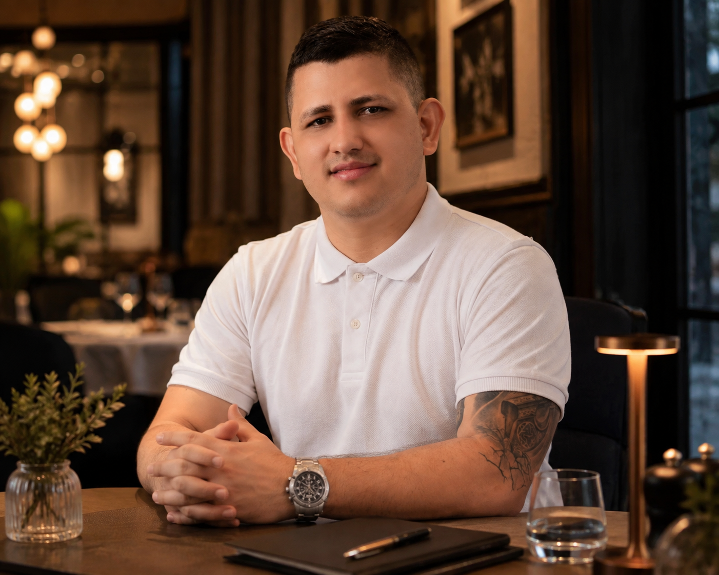 Alexander Toro, mentor de inglés profesional, en un restaurante